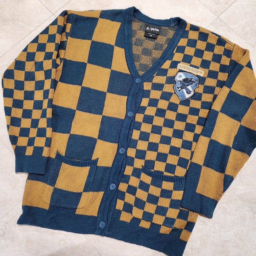 Wizarding World Harry Potter Women M Medium Ravenclaw Checkered Cardigan Sweater